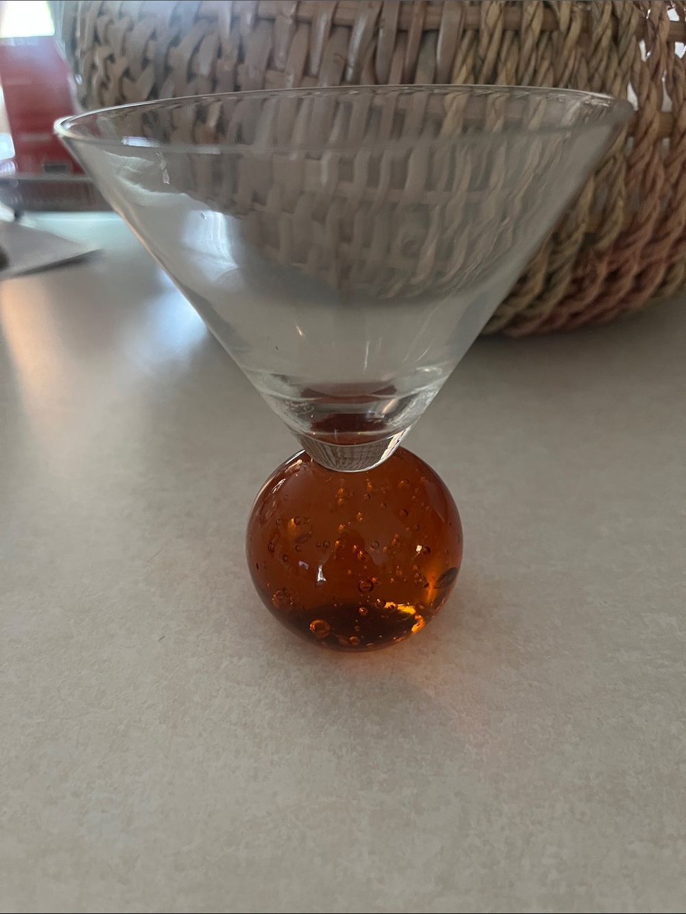 Bubble-Base Martini Glass with Amber Orb Stem